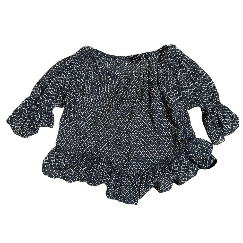 Isabel Marant Blouse Black Silk Sheer Ruffle Hem 3/4 sleeve